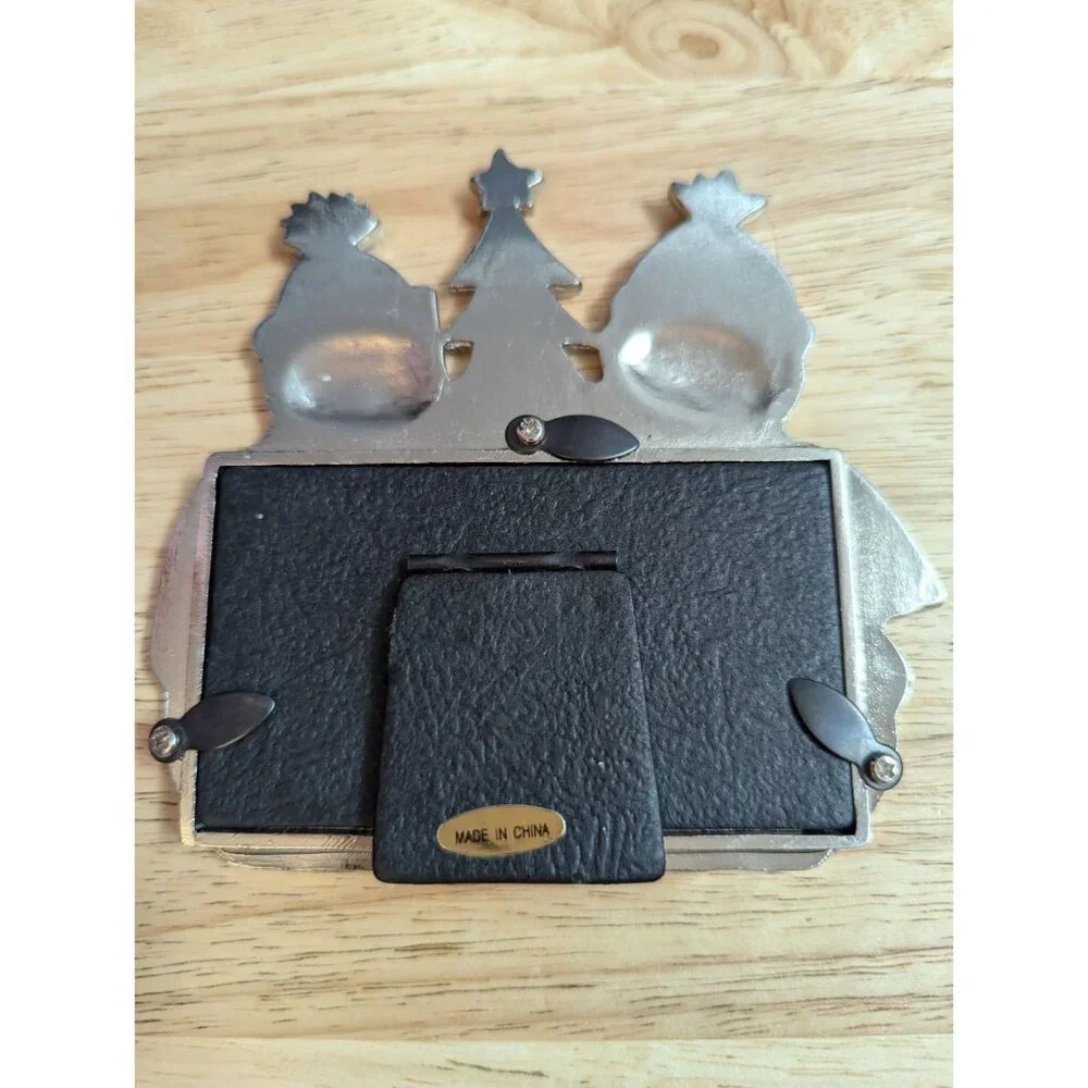 Pewter enamel glitter snowman double frame‎ mini green red stand up decor